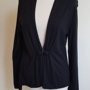 Jones New York Black Women's Open Front Sweater with Decorative Buttons